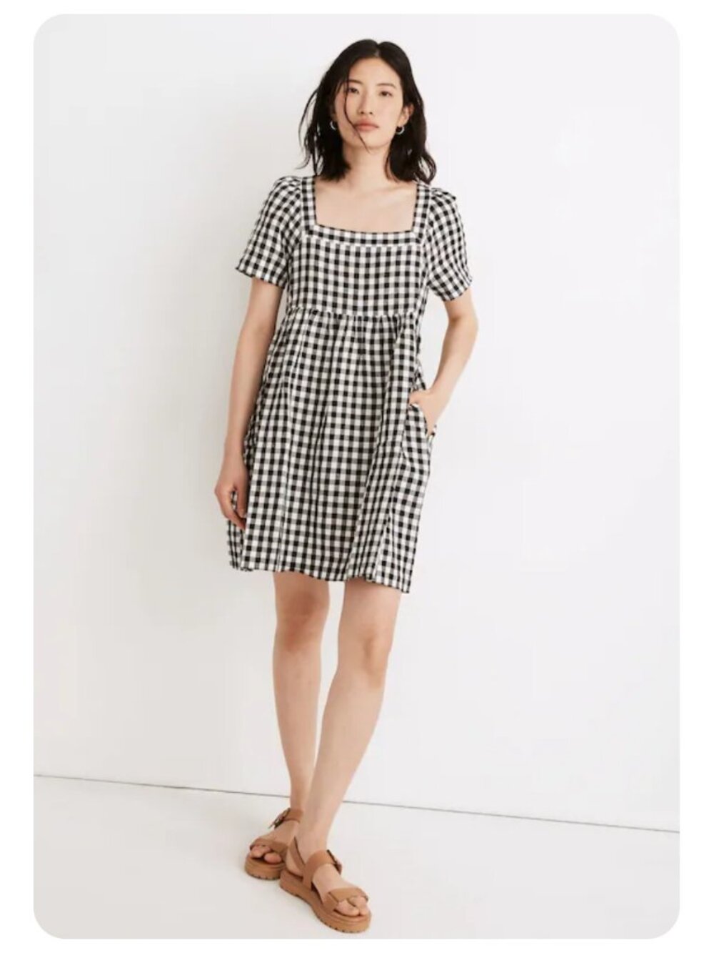 Madewell Linen-Blend Allie Mini Dress in Gingham Check sz xs